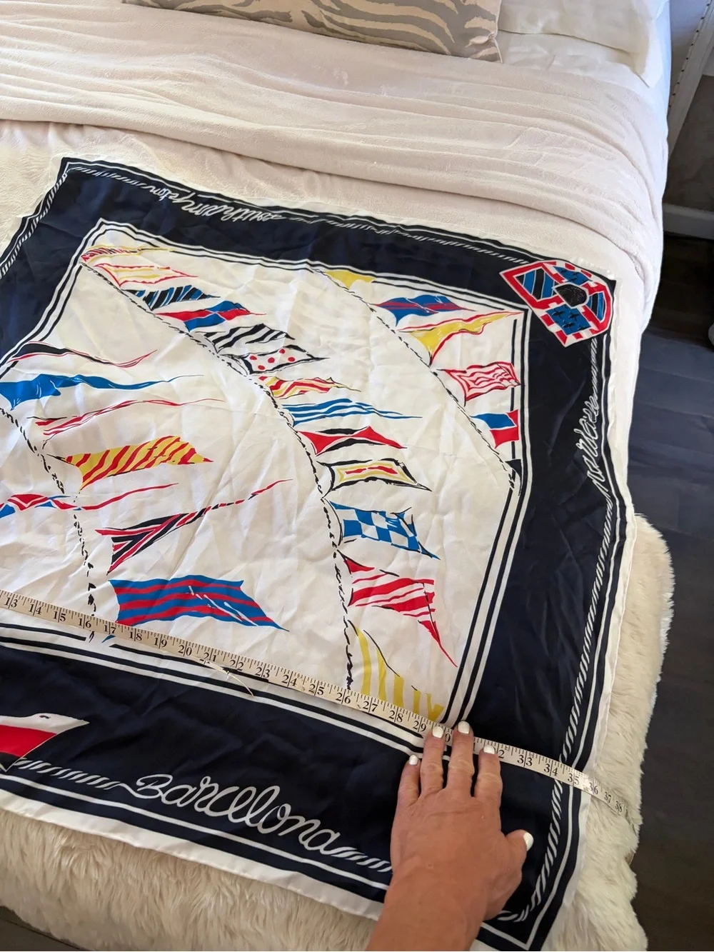 Nautical Print silk scarf Ralph Lauren  - Navy, White, Red flags boat